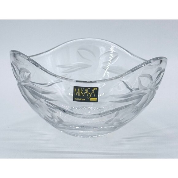 Vintage Mikasa Etched Clear Crystal Bowl 6" Slovenia Floral Design Decorative - Picture 1 of 5